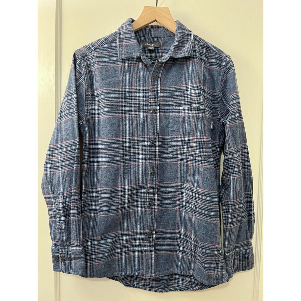 Eddie Bauer Men's Blue Plaid Flannel Shirt Long Sleeve 100% Cotton Size S